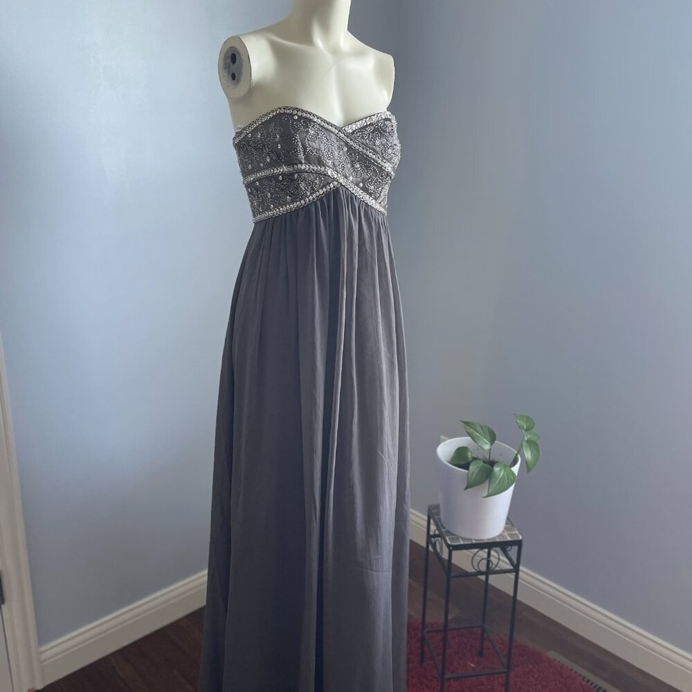 David's Bridal - Long Chiffon Strapless Dress with Beaded Bodice